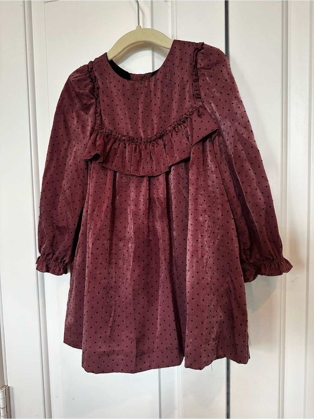 Zara Girls Burgundy Polka Dot Velvet Dress